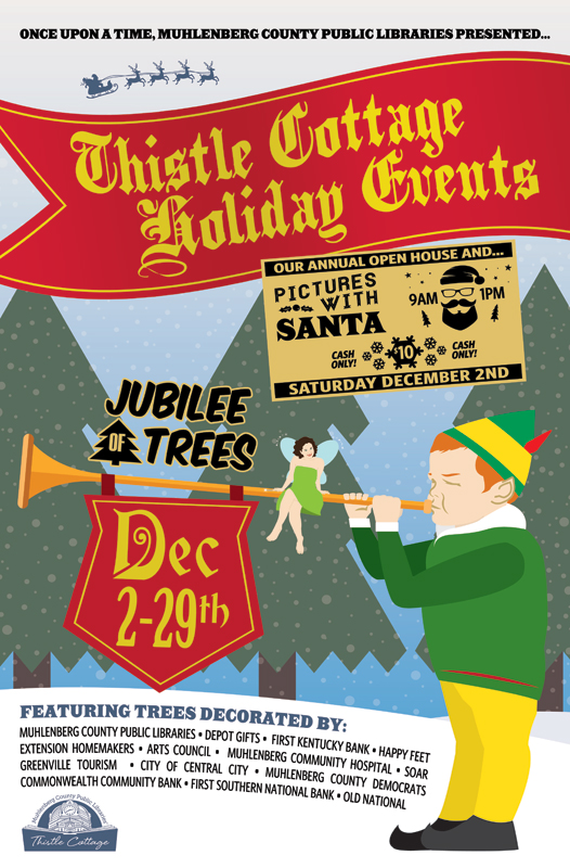 Christmas event poster design for Muhlenberg County Public Library