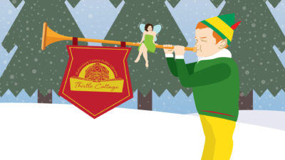 The simplified Facebook ad featured my Thistle Cottage logo on the elf's flag instead of the dates.