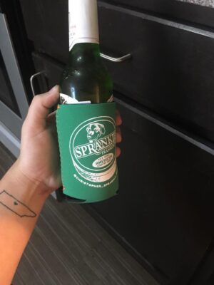Sprankle also used the design on a drink koozie.